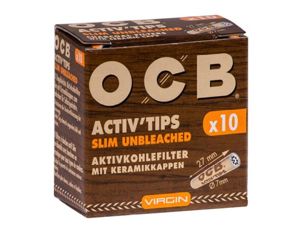 OCB - Filter Slim Activ Tips Unbleached - Virgin Aktivkohle 7mm - 10 Stück