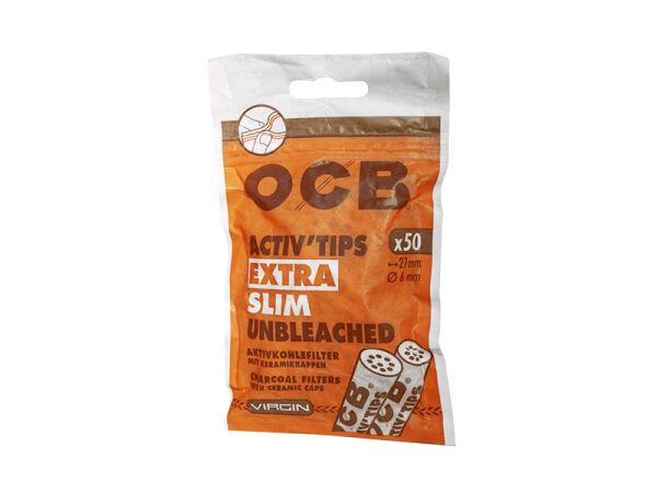 OCB - Activ Tips Extra Slim Unbleached - 1 Beutel - je 50 Aktivkohlefilter