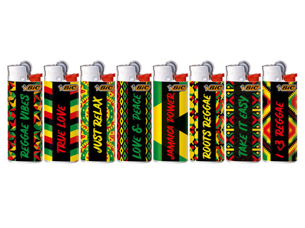 BIC - Mini J25 Reibrad Feuerzeuge - "Reggae" 8 versch. Motive - 50er Display