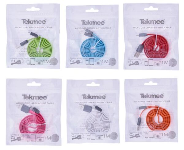 Tekmee Ladekabel USB auf Micro-USB, 1ml in versch. Farben, 24er Display
