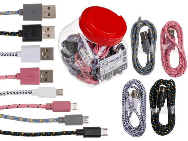 Ladekabel USB auf USB-Micro, ca. 1m  in Kunststoff-Dose - 36er Set