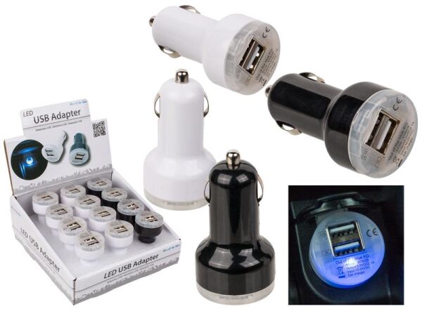 KFZ-Adapter 2x USB mit LED weiß und schwarz - 12er Display