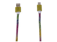 Tekmee Ladekabel, 1m; USB auf Type-C, 10W, mit Strasssteinen Regenbogen