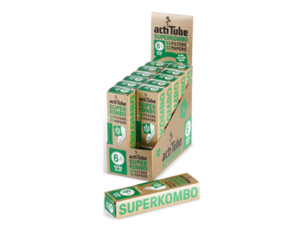 ActiTube - Superkombo - 6mm Extra Slim Filters + Papes mit Rolling Tray - 12er Pack - je Heftchen 32 Filter & 32 Papes)