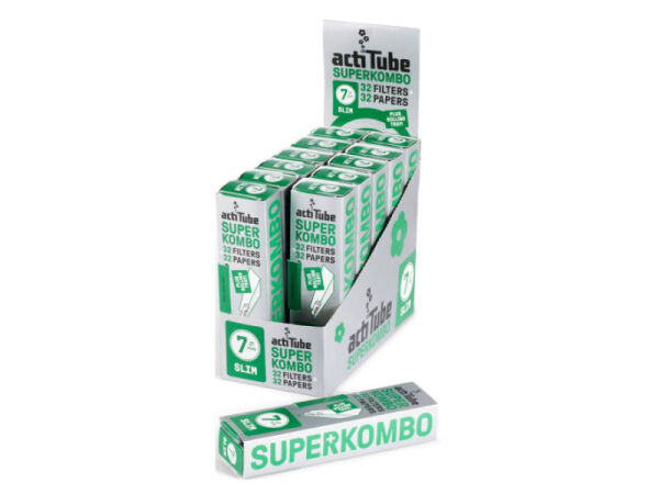 ActiTube - Superkombo - 7mm Slim Filter + Papes mit Rolling Tray -12er Pack - je Heftchen 32 Filter & 32 Papes)