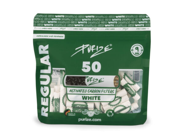 PURIZE - White - Regular Size 9mm Aktivkohlefilter - je 50 Filter
