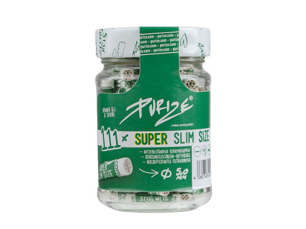 PURIZE - White im Glas 111 Stück - Super Slim Size Ø 5mm Aktivkohlefilter